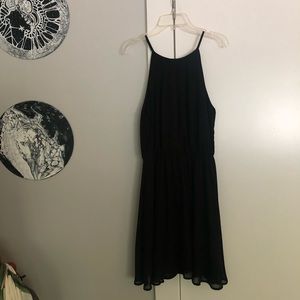 Lush Solid Black Halter Dress - M